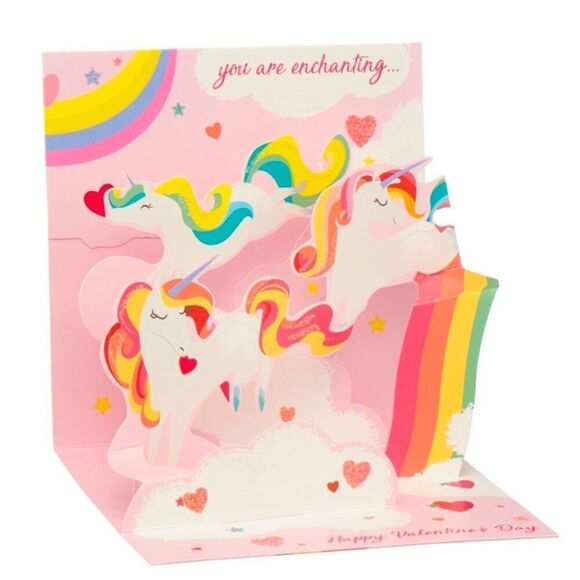 Pop-up Unicorn Valentine’s Day Card 4.5” x 4.5” You Are Enchanting Pink NWT New - Picture 1 of 10